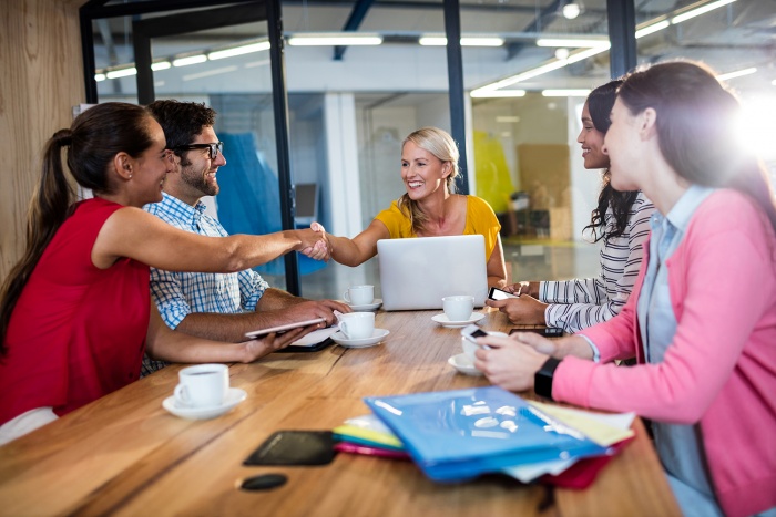 A small business meeting takes place.