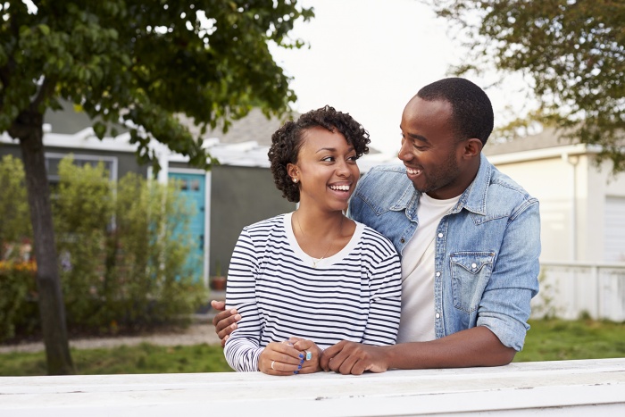 A couple enjoying their backyard