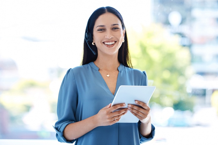 Young woman call center agent