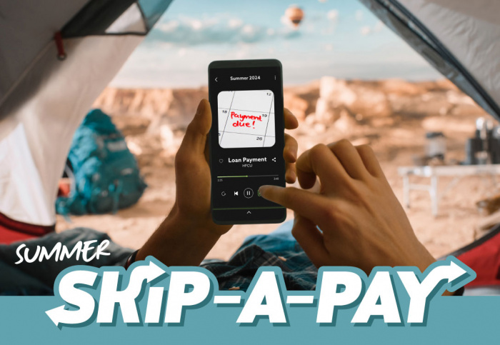 Summer Skip A Pay. Image of person skipping a song on their phone
