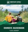 Cover image of the owners guidebook including an image of a family enjoying the view from the top of the mountain