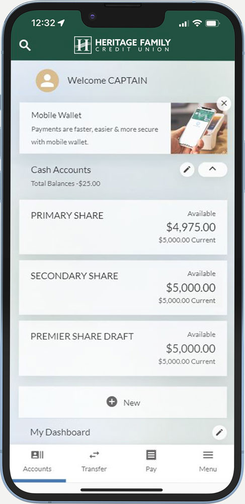 Captain Credit Union eBranch on mobile