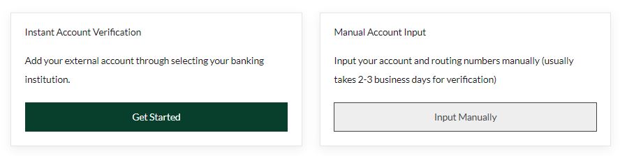 Adding an external account to eBranch either by instant connection or manually input
