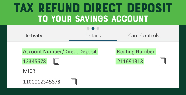 Tax refund direct deposit to your savings account